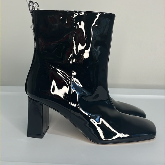 Good American Ankle Boot Women's 8.5 Black Patent Leather Square Toe Square Heel - Picture 5 of 15